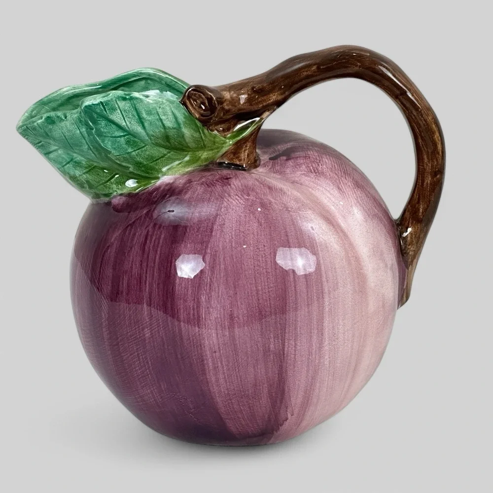 Pottery Barn JAPAN Figural PLUM‎ Juice Pitcher w Label 6.5 inches Tall Purple